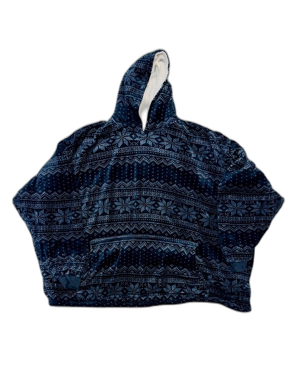 Huggle Hoodie Oversized Sherpa Wearable Blanket Navy Fair Isle Snowflake NWOT